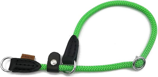 Braided Round Martingale Dog Collar, Training Collar with Slidable Stop Ring and Adjustable Stopper - Ideal for Small Dogs (S(1/4") - 14" Long, Light Green)