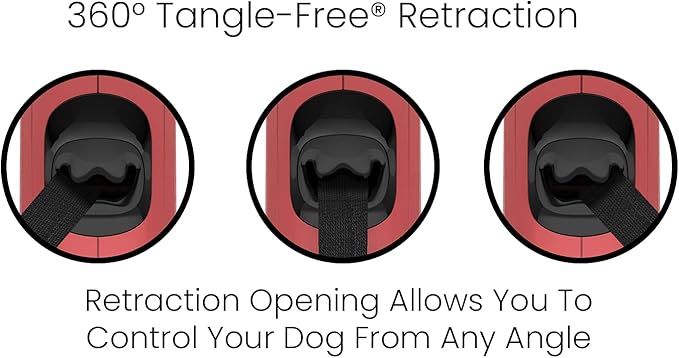 TUG Monochrome 360° Tangle-Free Retractable Dog Leash | 16 ft Strong Nylon Tape (Small, Red)
