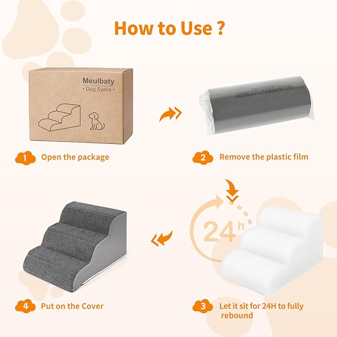 3-Steps Dog Stairs for Bed and Couch 12.6" H, Wider Pet Stairs for Small Old Dogs Cats, 30°Steady Non-Slip Dog Steps, Washable Dog Ramp with Removable Cover, PE Boards