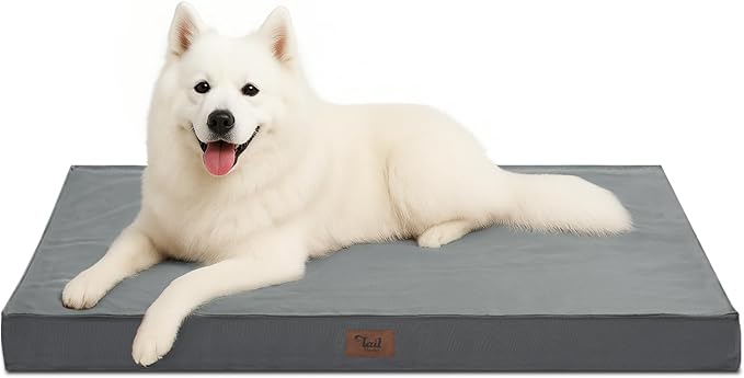 Outdoor Large Washable Dog Bed, Orthopedic Egg Crate Foam Dog Crate Mat for Large Dogs with Removable Oxford Cooling Cover, Grey
