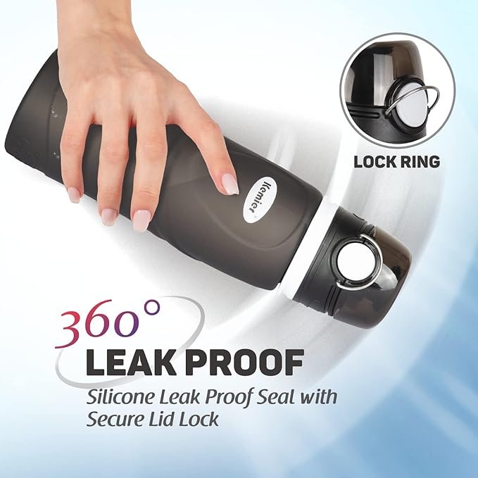 Kemier Collapsible Silicone Water Bottles-750ML,Medical Grade,BPA Free Travel Water Bottle Can Roll Up,26oz,Leak Proof Foldable Sports & Outdoor Water Bottles