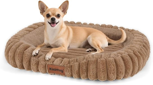 Orthopedic Dog Bed for Small Medium Dogs & Cats - Soft Furry Puppy Bed with Removable Washable Cover & Anti-Slip Bottom, Calming Rectangle Cat & Puppy Bed for Indoor Pets, 25x21x4inches, Brown