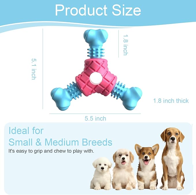 Puppy Chew Toys for Teething, Indestructible Dog Chew Toys for Aggressive Chewers - Small & Medium Breeds, Rubber Dog Bone Toy, Tough Puppy Toys to Keep Them Busy and Relieve Anxiety