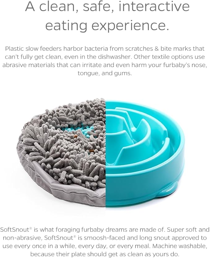 Pet Parents Forager Bowls, Slow Feeder Dog & Cat Bowls with SoftSnout™ & Non-Slip Backing, Portable Pet Puzzle Toys & Snuffle Mats, 30 oz, Modern Grey (Meadow Ponds)