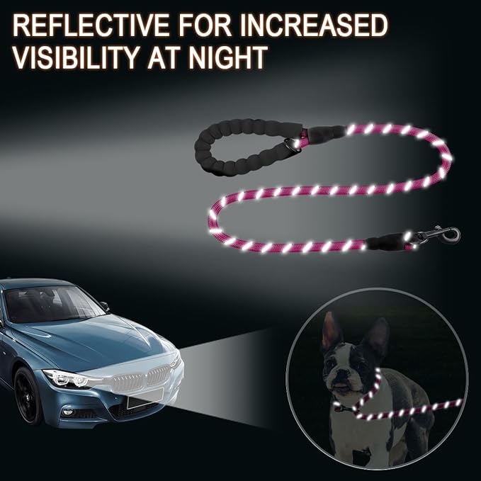 BARKBAY Dog Leashes for Large Dogs Heavy Duty Dog Leash 4/5/6 FT with Comfortable Padded Handle and Highly Reflective Threads for Medium Large Dogs Walking Training Running (4FT-1/2'',Fushcia)