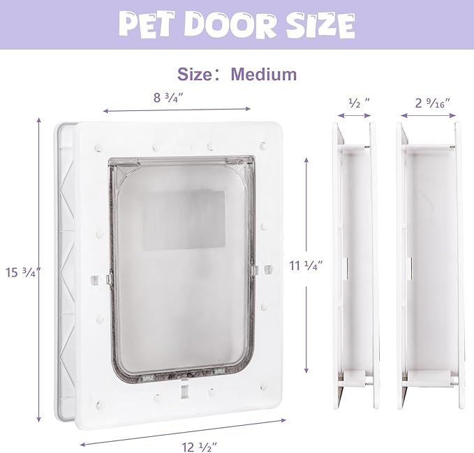 Weatherproof Plastic Dog Door with Secure Locking Panel, Durable White Pet Door 8.5"x11.5" for Large Dogs & Pets, Easy Install for Interior & Exterior Doors, Walls, Screens