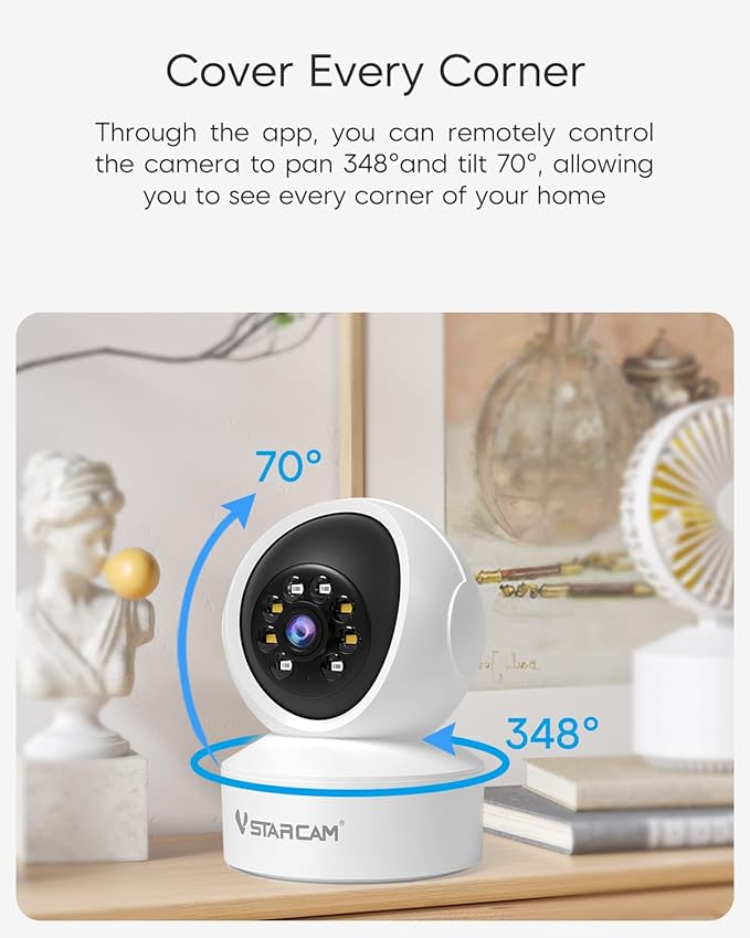 VSTARCAM Indoor 360° Pan-Tilt Home Security Camera, 2K QHD Dog Camera with Color Night Vision, Motion Detection for Baby and Pet Monitor, 2-Way Audio, Works with Alex, Cloud & SD Card Storage