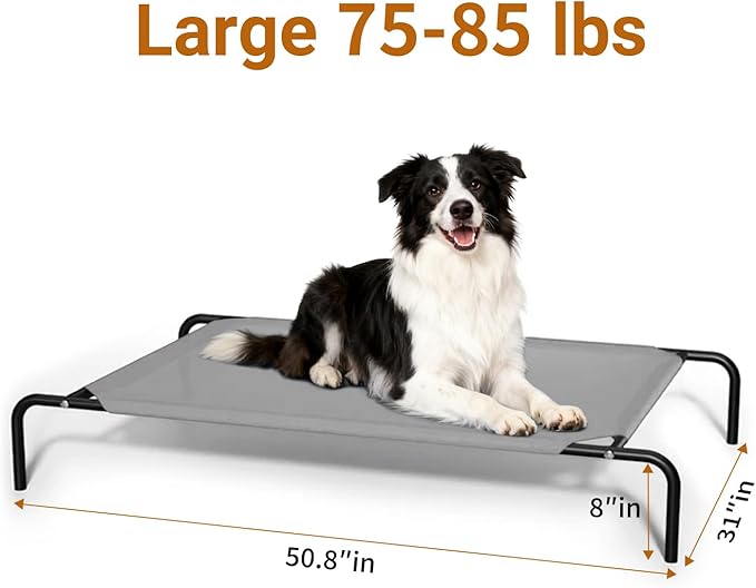Elevated Dog Bed Waterproof Outdoor Pet Cot Cooling Dog Cot, Raised Bed for Large Dogs with Washable Breathable Mesh, No-Slip Feet, 50.8 x 31 x 8 inches, Grey
