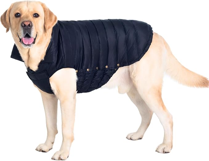 SPACE LION Dog Puffer Jacket, Down Winter Coat, Durable Outdoor Coat for Cold and Windy Conditions, Lightweight & Adjustable Fit Coats for Large Dogs,(Black, Size24/2XL)