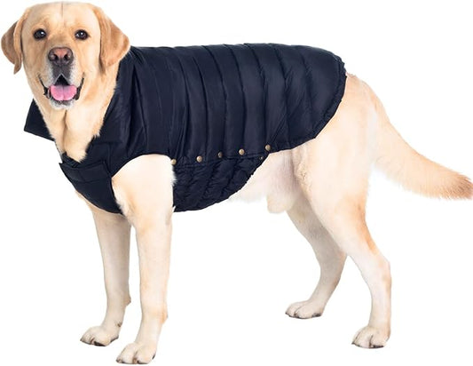 SPACE LION Dog Puffer Jacket, Down Winter Coat, Durable Outdoor Coat for Cold and Windy Conditions, Lightweight & Adjustable Fit Coats for Large Dogs,(Black, Size24/2XL)