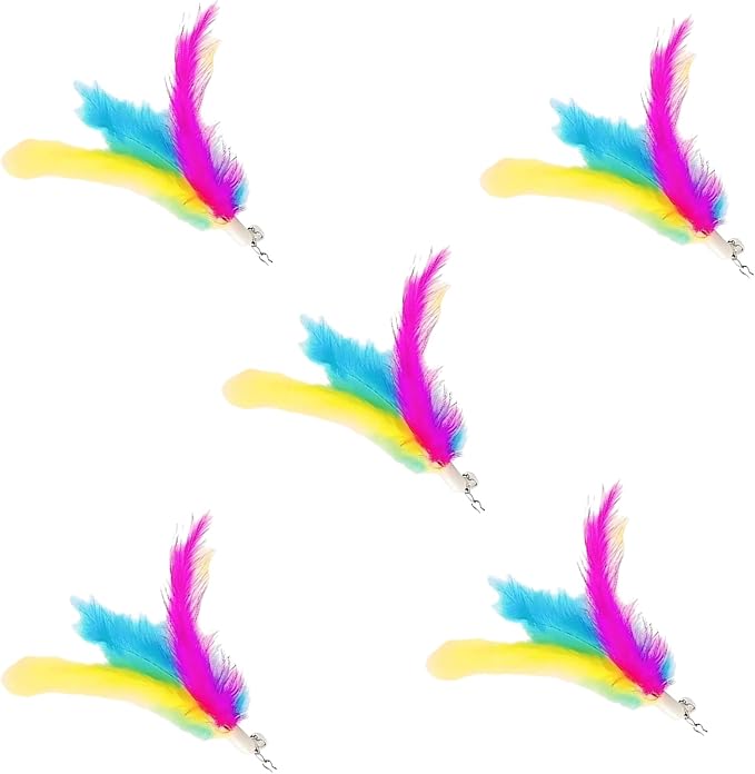 3-in-1 Cat Toy & Interactive Motion-Activated Kitten Toy Wand Feather Accessories — 5-Piece Set of Replaceable Wand Feather Refills, Interactive Teaser Accessories for Cats and Kittens