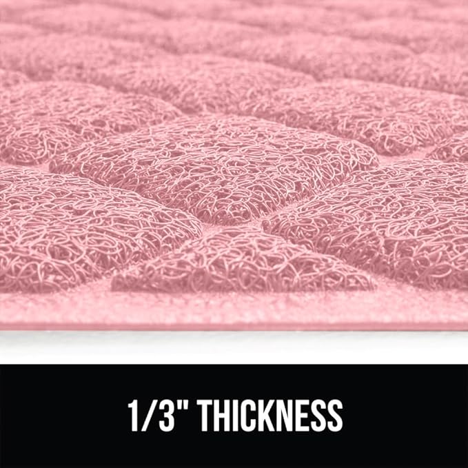 GORILLA GRIP Cat Litter Box Mat, 35x23, Water Resistant, US Designed Kitty Litter Trapping Mats, Easy to Clean, Scatter Control, Less Mess and Clean Floors, Kitten Supplies for Indoor Cats, Light Pink