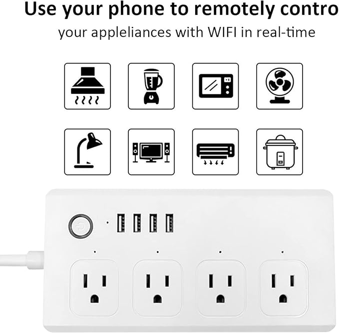 Smart Power Strip, UseeLink WiFi Surge Protector Compatible with Alexa & Google Home, Smart Plug with 4 USB Ports & 4 AC Outlets, Voice and Remote Control & Timer Schedule, 5ft Extension Cord