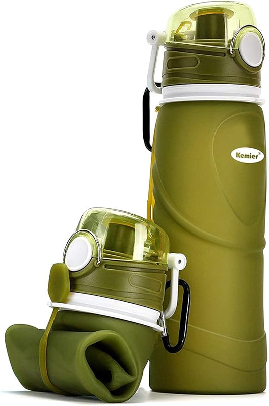 Kemier Collapsible Silicone Water Bottles-750ML,Medical Grade,BPA Free Travel Water Bottle Can Roll Up,26oz,Leak Proof Foldable Sports & Outdoor Water Bottles
