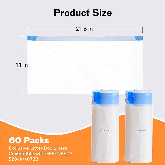 Replaced Trash Bags-3 Rolls, 60 Packs FEELNEEDY Cat Litter Box Waste Bag for S20-A Automatic Self-Cleaning Cat Litter Box