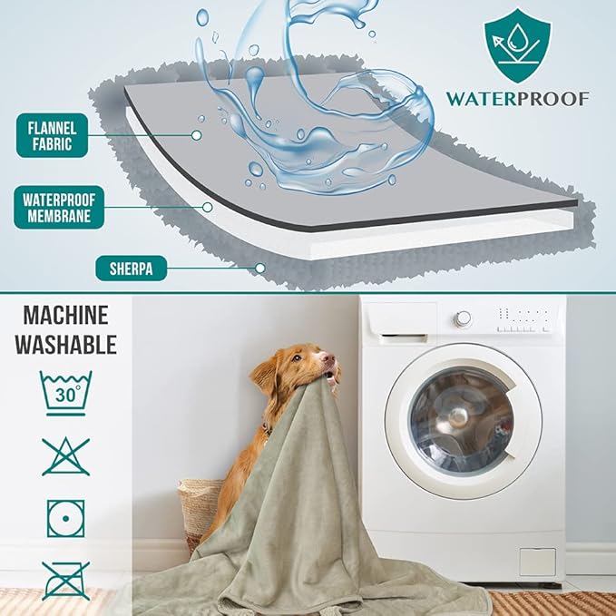 PetAmi Waterproof Dog Blanket for Small Medium Dogs, Pee Proof Pet Blanket for Couch Bed, Reversible Water Proof Blanket for Puppy Indoor Cat, Soft Dog Fleece Blankets Washable, 24x32 Taupe