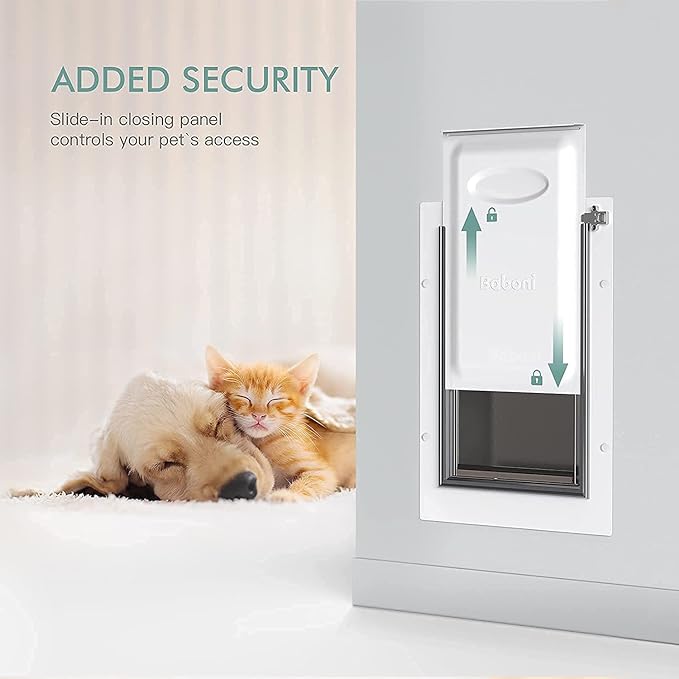 Baboni Pet Door for Wall,3-Flap,Steel Frame and Telescoping Tunnel, Aluminum Lock, Double Flap Dog Door and Cat Door, Strong and Durable (Pets Up to 40 Lb) -Medium