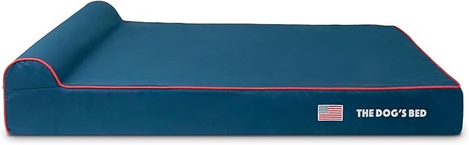 The Dog’s Bed Orthopedic Headrest Dog Bed XXL Blue Oxford with Red Trim US Flag, Memory Foam, Hip & Elbow Dysplasia, Post Surgery, Lameness, Waterproof Washable Cover
