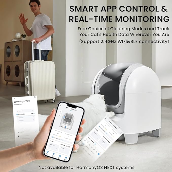 PET MARVEL C1 Self-Cleaning Cat Litter Box, Large 70L Automatic Litter Box for Multiple Cats up to 22 lbs, Smart App Control with Health Monitoring, 4-Layer Safety System, Open-Top Design