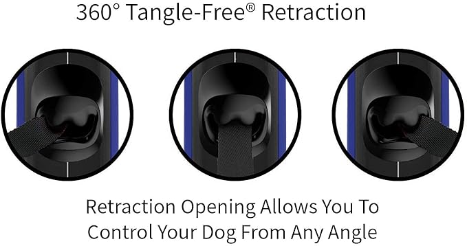 TUG Oval 360° Tangle-Free Retractable Dog Leash with Integrated Waste Bag Dispenser (Small, Blue)