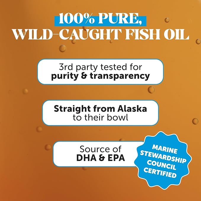Pet Honesty Omega 3 Fish Oil Supplement for Dogs & Cats (32oz), Wild Caught Omega 3 Fish Oil for Skin and Coat Health, Supports Shedding, Skin & Coat, Immunity, Joint, Brain & Heart, EPA + DHA