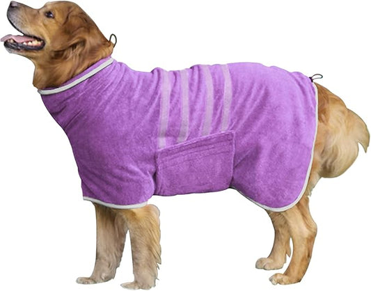 Dog Robe - Fast Drying Towel - Microfiber Super Absorbent Pet Bathrobe, Adjustable Collar & Belly Strap (Purple, XXX-Large)