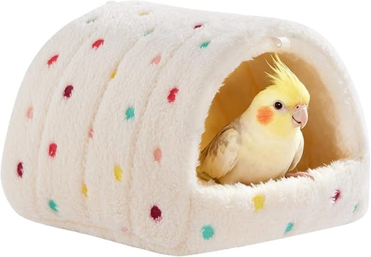 Parrot Winter Nest Guinea Pig Hideout Large Space Plush Pet Nest Hut, Winter Fluffy Warm Cave Bed for Parrot, Hamsters, Guinea Pigs & Small Animals, Machine Washable Cozy