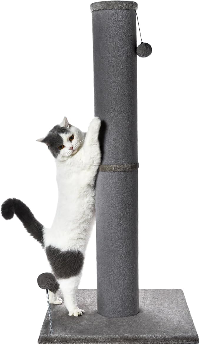 Cat Craft Bobcat Cat Scratching Post for Indoor Cats, Tall Cat Scratch Post, Carpet Cat Scratching Post with Replaceable Toys, Sturdy Base, Large, Gray
