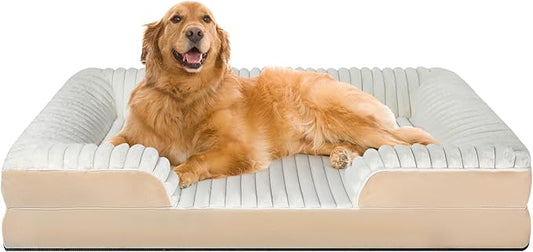 Orthopedic Dog Bed for Large Medium Sized, Washable Memory Foam Large Dog Bed Premium Soft Corduroy Fleece, Durable Medium Pet Sofa with Removable Cover, Washable Waterproof Pet Couch Beds(White,XXL)