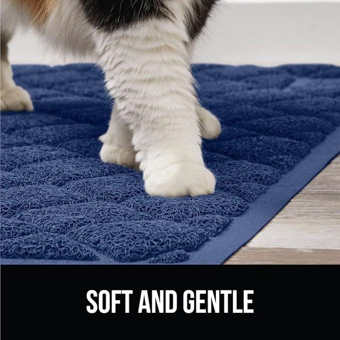 GORILLA GRIP Cat Litter Box Mat, 47x35, Water Resistant, US Designed Kitty Litter Trapping Mats, Easy to Clean, Scatter Control, Less Mess and Clean Floors, Kitten Supplies for Indoor Cats, Navy Blue
