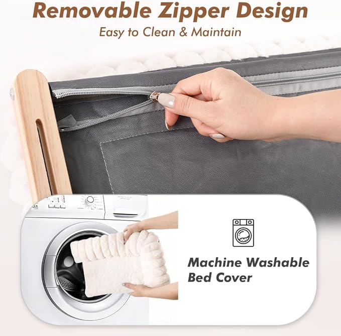 Cloud-Soft Cat Window Sill Perch with Zipper Designed Cushioned Bed, Supportive Cat Window Seat with Premium Solid Wood & Sturdy Metal Frame, Pet Hammock Bed for Large Cats (Large, White)