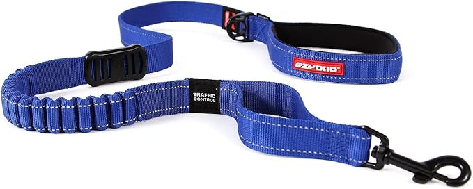 EzyDog Zero Shock Dog Leash - Shock Absorbing Bungee Leash for Dogs That Pull or Excite - Dual Handle and Reflective for Large, Medium, or Small Dogs (48-inch, Blue)