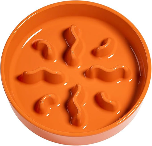 Ceramic Slow Feeder Dog Bowls Small Breed, 0.5 Cups Dog Food Dish for Fast Eaters, Puzzle Bowl for Small Dogs and Cats, 5.5 Inch-Orange