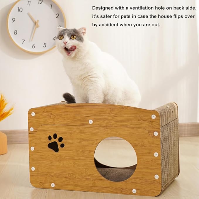 Cat Scratcher Cardboard House, Kitten Scratching Pad Lounger Bed, Kitty Small Animals Play, Rest, Sleep, Scratch Post Box, Durable Board Entertain Feline Friends Yet Prevent Furniture Damage