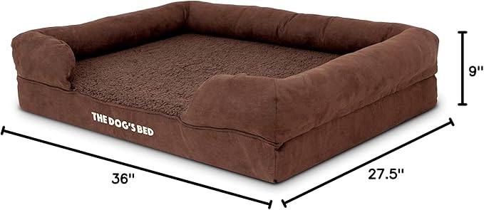 The Dog’s Bed, Large Brown Plush, Memory Foam, Pain Relief: Arthritis, Hip & Elbow Dysplasia, Post Surgery, Lameness, Supportive, Calming, Waterproof Washable Cover, Veterinary Approved