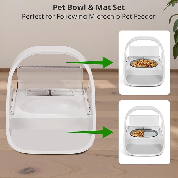 Bowl & Mat Set for Automatic Microchip Cat Pet Feeder, Sealing Ring Design for Keeping Food Fresh and Reducing Odor, Easy to Clean(Grey)