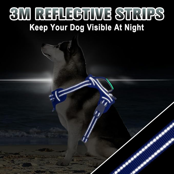 BARKBAY No Pull Dog Harness Large Reflective Dog Harness with Front Clip and Easy Control Handle for Walking Training Running with ID tag Pocket(Sapphire Blue,S)
