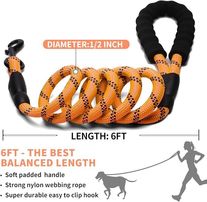 COOYOO Dog Leash 5/6 FT with Comfortable Padded Handle and Highly Reflective Threads for Small Medium and Large Dogs
