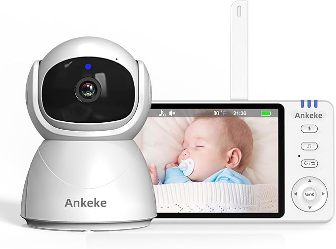 720P Smart Baby Monitor 5.0-inch LCD Display, Two-Way Audio, Night Vision, Temperature Detection, 8 Lullabies, 355° Rotation, 2.4G Wireless 4X Digital Zoom No WiFi