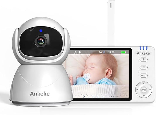 720P Smart Baby Monitor 5.0-inch LCD Display, Two-Way Audio, Night Vision, Temperature Detection, 8 Lullabies, 355° Rotation, 2.4G Wireless 4X Digital Zoom No WiFi