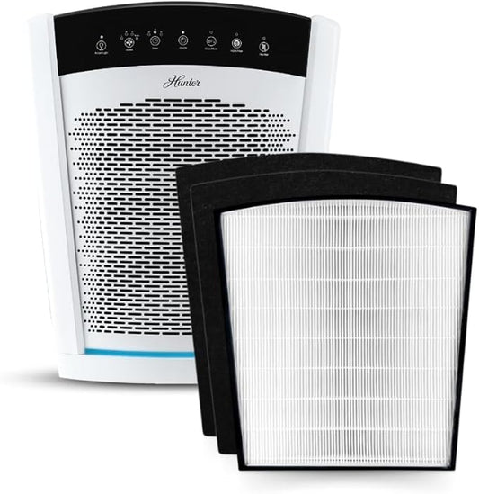 Hunter HP800 Air Purifiers for Home Large Room and Bedroom. True HEPA Air Purifier for Pets, Odors, Allergens, Smoke, Dust, VOC's. Value Bundle w/Extra Filter. Cleans 2585 Ft² per hour. White