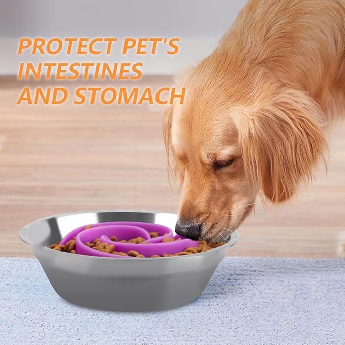 Slow Feeder Dog Bowls Insert, Animire Soft Silicone Slow Eating Dog Food Bowl for Small, Medium and Large Dogs, Compatible with Regular and Elevated Bowls