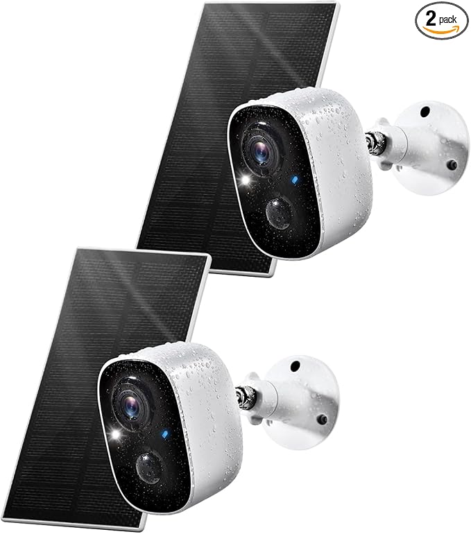 Solar Security Cameras Wireless Outdoor, 2K Night Vision AI Motion Detection 2-Way Talk Battery Powered WiFi Indoor Cameras for Home Security Outside IP65 Weatherproof Spotlight Siren Alarm 2 Pack