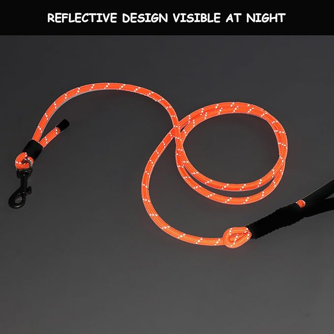 2 Pack Rope Dog Leash, 4.5 ft Lightweight Premium Rope Leash with Comfortable Padded Handle, Reflective Dog Leashes for Small and Medium Dogs, Kid-Friendly Family Set