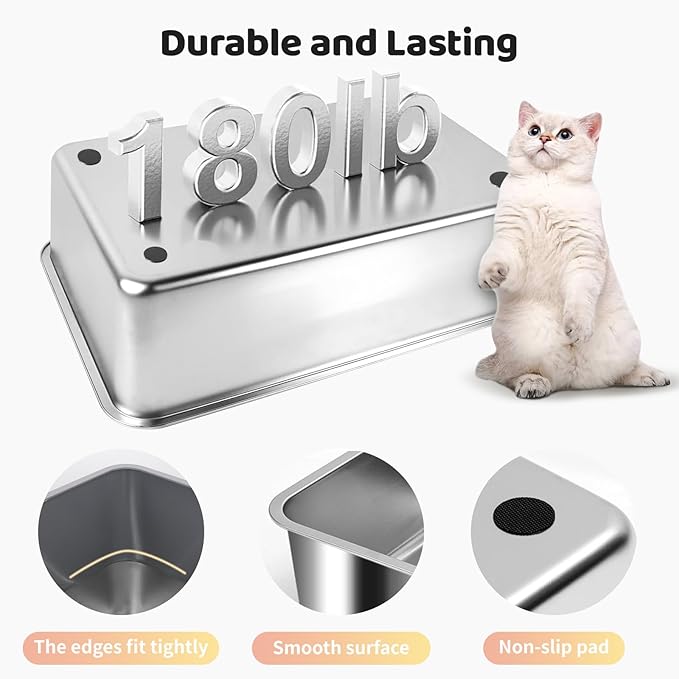 Stainless Steel Litter Box with Sifting Pan, XXL 23.6"L x 15.7"W x 17.7”H Enclosed High Sided Removable Metal Cat Litter Box withLid, Scoop, Anti-Leakage, Non-Sticky, Easy Cleaning (Dark Grey)