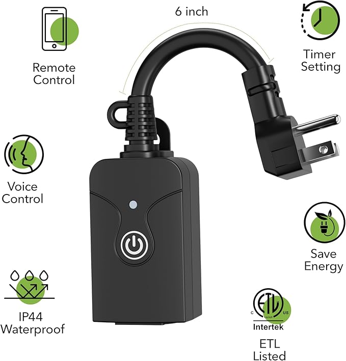 Outdoor Smart WiFi Plug, HBN Heavy Duty Wi-Fi Timer with One Grounded Outlet, Wireless Remote Control by App Compatible with Alexa and Google Home Assistant 2.4 GHz Network only, ETL Listed (2 Pack)