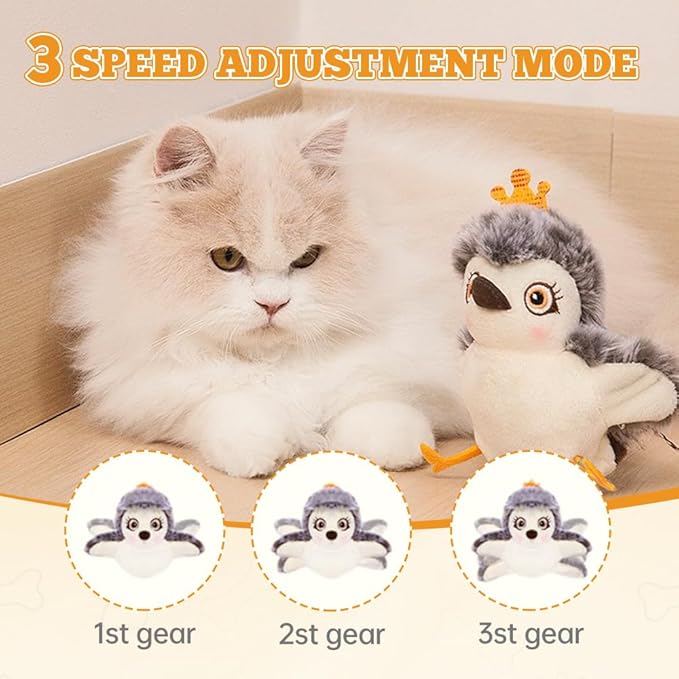 Interactive Chirping Bird Cat Toy,2025 New Flying Bird Cat Toy Flapping Bird Toy,Simulation Chirping Bird Toys Interactive Cat Toys for Bored Indoor Adult Cats (A-Brown)