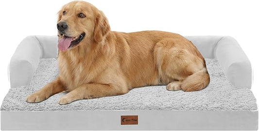 Orthopedic Dog Beds for Extra Large Dogs, Waterproof Egg Crate Foam XL Dog Bed with Sides 41x27Inch, Washable Big Dogs Couch Beds with Removable Cover and Nonskid Bottom, Grey White