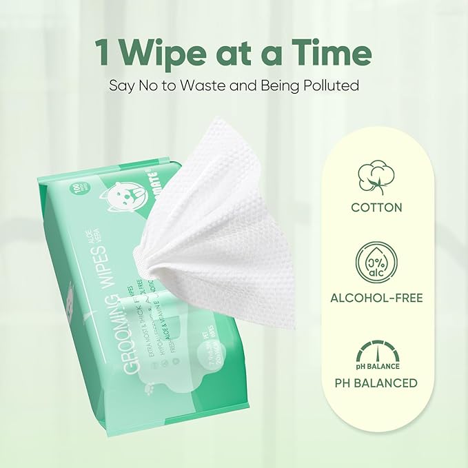 Natural Pet Grooming Wipes, 100 Fresh Counts, Extra Moist & Thick for Dogs & Cats, Puppies & Kittens