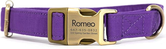 Personalized Dog Collar with Name and Phone Number Engraved,Adjustable Custom Puppy Collar,Organic Cotton Pet Collar for Small Medium Large Boy Girl Dogs